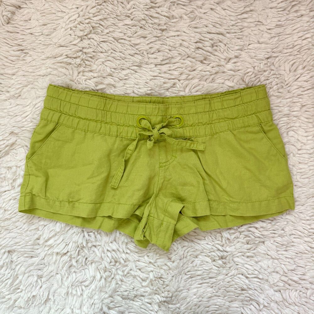Vintage Mossimo Micro Lime Green Linen Blend Drawstring Shorts Y2K 90s Boho Sz S